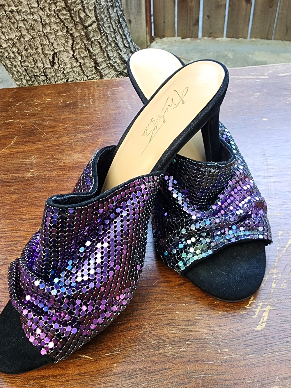 Thalia Sodi Roxxie Steel Mesh Stiletto Mules Purple Black Gradient Shoes 5M